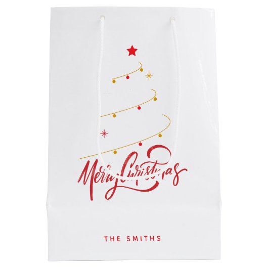 Christmas Tree Typography Script Minimalist ミディアムペーパーバッグ (裏面)