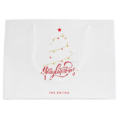 Christmas Tree Typography Script Minimalist ラージペーパーバッグ (正面)