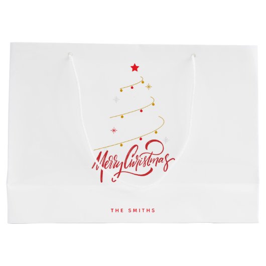 Christmas Tree Typography Script Minimalist ラージペーパーバッグ (裏面)