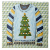 Christmas Tree Ugly Sweater Holiday Art Tile タイル (正面)