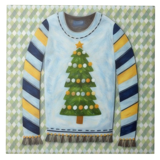 Christmas Tree Ugly Sweater Holiday Art Tile タイル (正面)