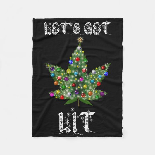 Christmas Tree Weed Leaf Pot Thc Gift Tee  フリースブランケット (正面)