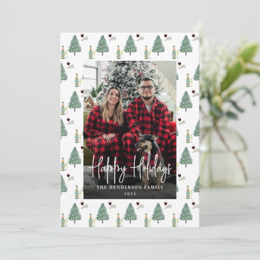Christmas Tree Wine Cheese Custom Photo シーズンカード (スタンド正面)