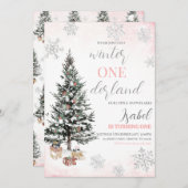 Christmas Tree Winter Onderland Birthday 招待状 (正面/裏面)
