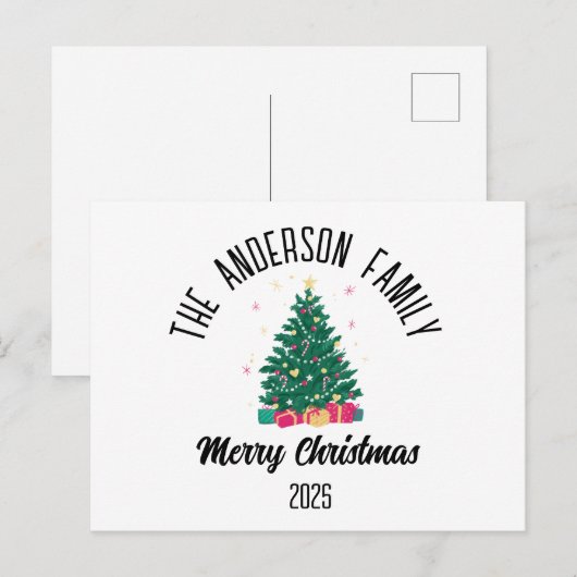 Christmas Tree With Lights Personalized Name シーズンポストカード (正面/裏面)