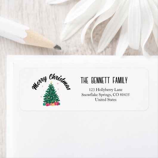 Christmas Tree With Lights Personalized Name ラベル (インサイチュ)