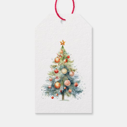 Christmas Tree with Orange Red Ornaments ギフトタグ (裏面)
