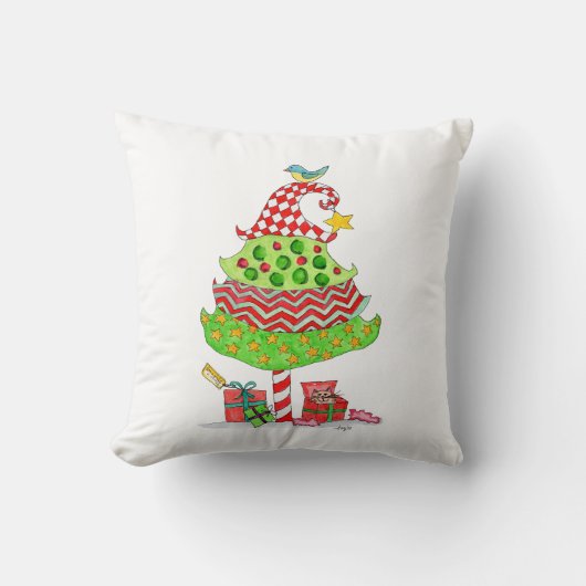 Christmas Tree with Presents and Cat クッション (正面)