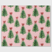 Christmas Tree with Red Bow | Pink Wrapping Paper ラッピングペーパー (フラット)