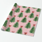Christmas Tree with Red Bow | Pink Wrapping Paper ラッピングペーパー (アンロールド)