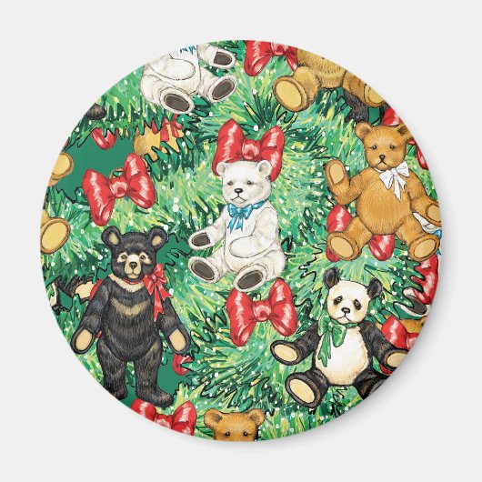 Christmas Tree with Teddy Bearオーナメント マグネット (正面)