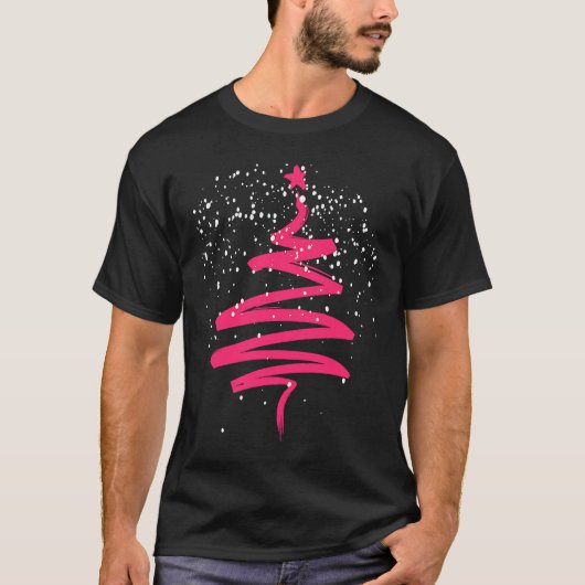 Christmas Tree Xmas Tree Pink Brush Stroke Men Wom Tシャツ (正面)