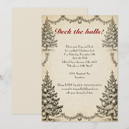 Christmas Trees and Garlands Holiday Party 招待状 (正面/裏面)