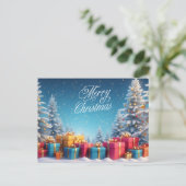 Christmas Trees and Gift Boxes Winter Landscape  シーズンポストカード (スタンド正面)
