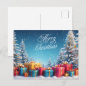 Christmas Trees and Gift Boxes Winter Landscape  シーズンポストカード (正面/裏面)