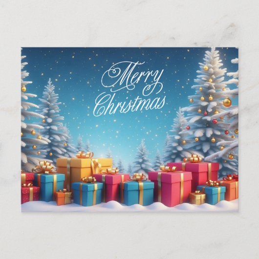 Christmas Trees and Gift Boxes Winter Landscape  シーズンポストカード (正面)