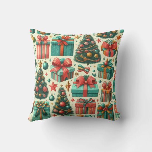 Christmas trees and presents art pattern クッション (裏面)