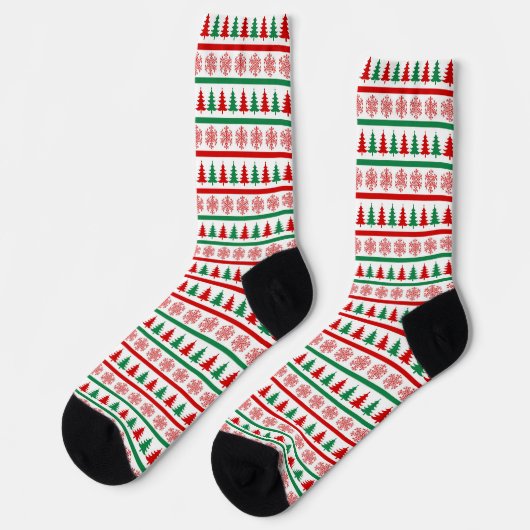 Christmas Trees and Snowflakes Print Socks ソックス (左)