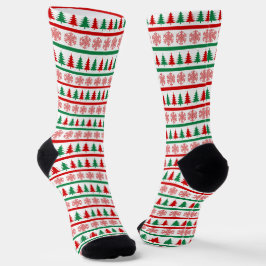 Christmas Trees and Snowflakes Print Socks ソックス
