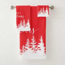 Christmas Trees Bath Towel Set Red and White バスタオルセット