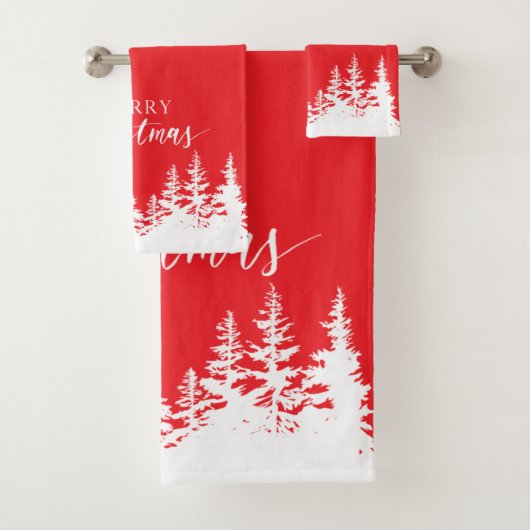 Christmas Trees Bath Towel Set Red and White バスタオルセット (インサイチュ)