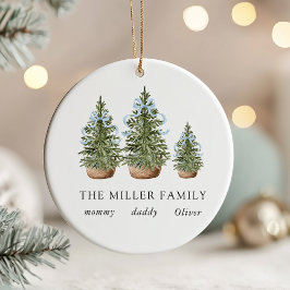 Christmas Trees Bow Blue セラミックオーナメント