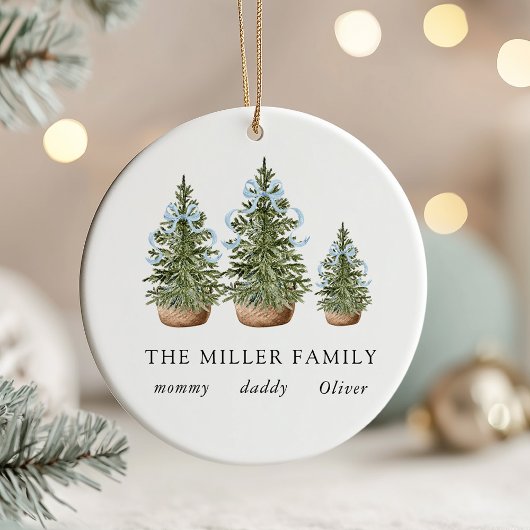 Christmas Trees Bow Blue セラミックオーナメント