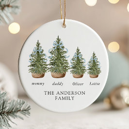 Christmas Trees Bow Blue セラミックオーナメント