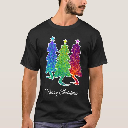 Christmas Trees Cat Lizard Dinosaur Rat Blue Green Tシャツ (正面)