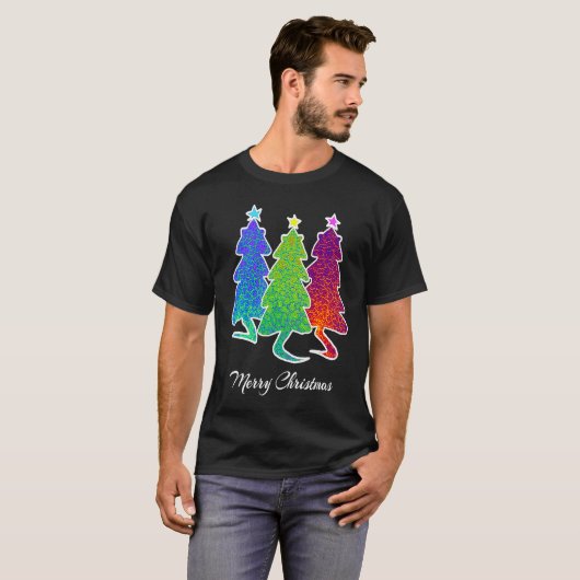Christmas Trees Cat Lizard Dinosaur Rat Blue Green Tシャツ (正面フル)