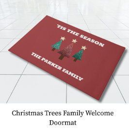 Christmas Trees Family Welcome ドアマット