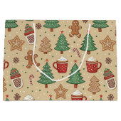 CHRISTMAS TREES GINGERBREAD MEN HOT COCOA  ラージペーパーバッグ (正面)