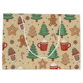 CHRISTMAS TREES GINGERBREAD MEN HOT COCOA  ラージペーパーバッグ (裏面)