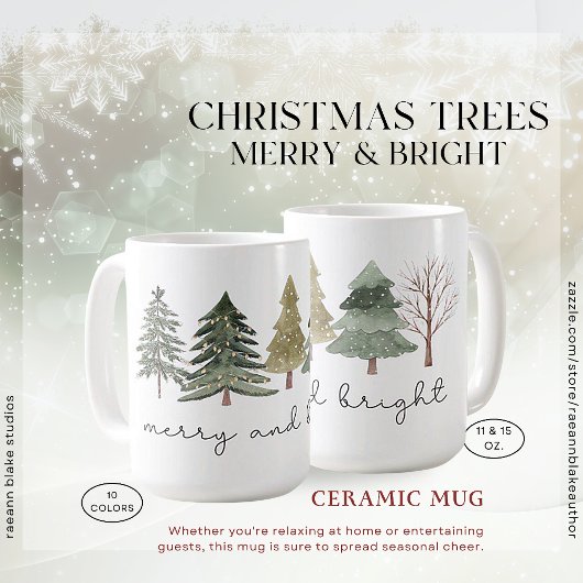 Christmas Trees Merry & Bright Ceramig Mug コーヒーマグカップ