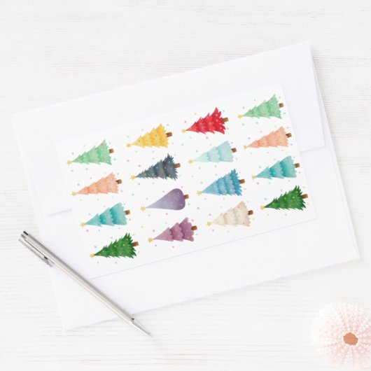  Christmas trees, Ornaments for a Joyful Season  長方形シール (封筒)