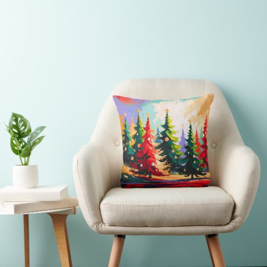 Christmas Trees painting Landscape   クッション (椅子)