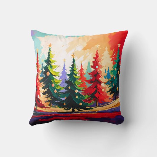 Christmas Trees painting Landscape   クッション (裏面)