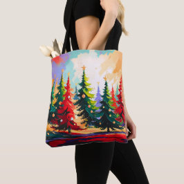 Christmas Trees painting Landscape   トートバッグ
