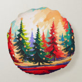 Christmas Trees painting Landscape   ラウンドクッション (裏面)