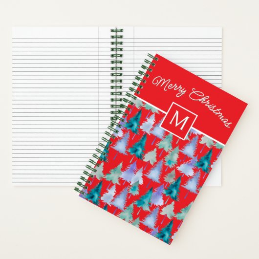 Christmas Trees Pattern Festive Red Monogrammed ノートブック (内側)