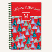 Christmas Trees Pattern Festive Red Monogrammed ノートブック (正面)