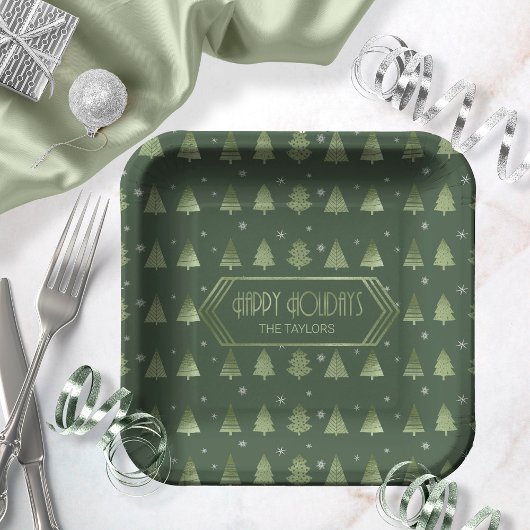 Christmas Trees Pattern Green ID863 ペーパープレート