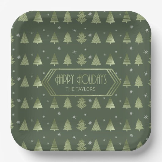 Christmas Trees Pattern Green ID863 ペーパープレート (正面)