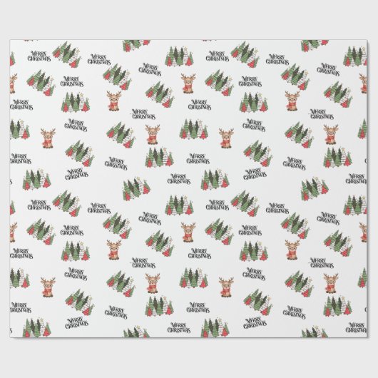 Christmas Trees & Reindeer Wrapping Paper ラッピングペーパー (フラット)