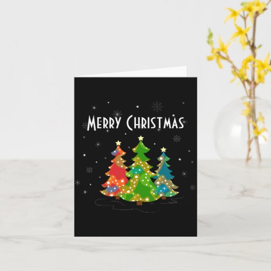 Christmas Trees Snowflakes Whimsical Fun Red T Shi カード (黄色い花)