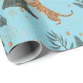 Christmas trees & tigers pattern Blue background ラッピングペーパー (ロールコーナー)