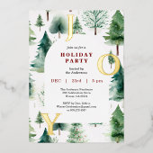 Christmas Trees Winter Greenery Joy Holiday Party 箔招待状 (正面)