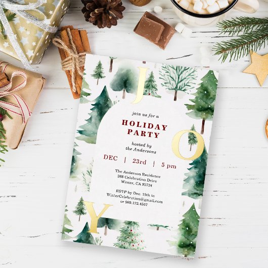 Christmas Trees Winter Greenery Joy Holiday Party 箔招待状