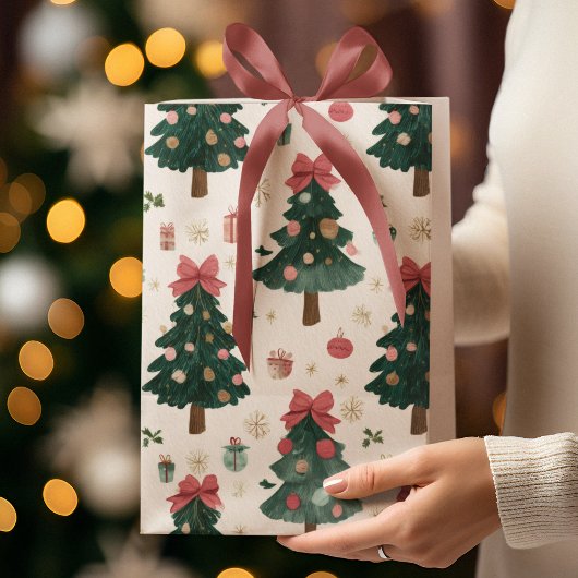 Christmas Trees with Bows Gift Bag ミディアムペーパーバッグ