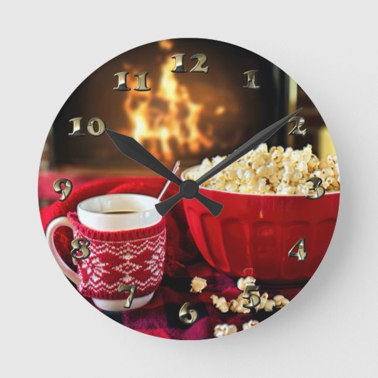 Christmas Treet - Popcorn and Hot Cider ラウンド壁時計 (正面)